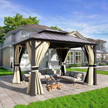 12'x16' Hardtop Gazebo, Aluminum Frame Outdoor Metal Gazebo, Beige