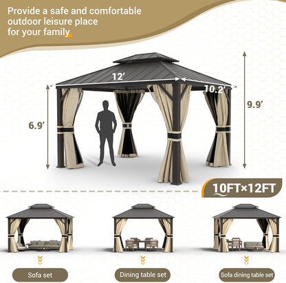 12'x16' Hardtop Gazebo, Aluminum Frame Outdoor Metal Gazebo, Beige