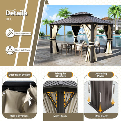 12'x16' Hardtop Gazebo, Aluminum Frame Outdoor Metal Gazebo, Beige