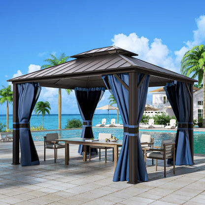12'x16' Hardtop Gazebo, Aluminum Frame Outdoor Metal Gazebo, Beige