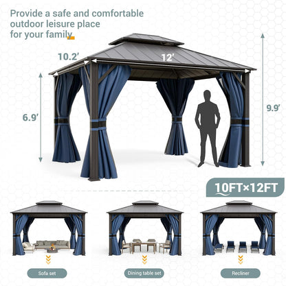 12'x16' Hardtop Gazebo, Aluminum Frame Outdoor Metal Gazebo, Beige