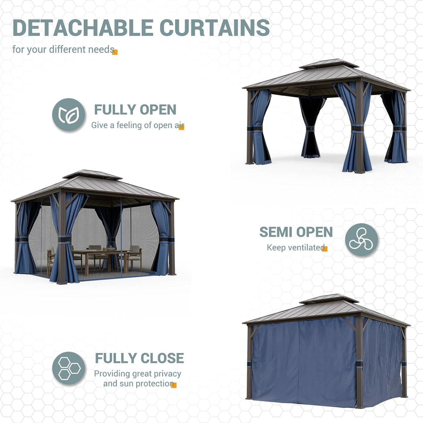 12'x16' Hardtop Gazebo, Aluminum Frame Outdoor Metal Gazebo, Beige