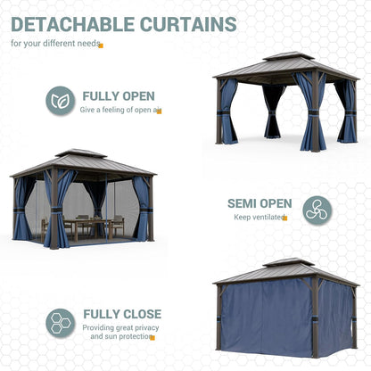 12'x16' Hardtop Gazebo, Aluminum Frame Outdoor Metal Gazebo, Beige