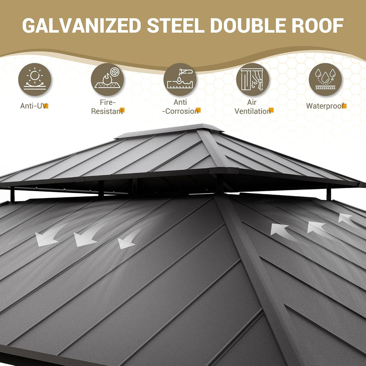 12'x16' Hardtop Gazebo, Aluminum Frame Outdoor Metal Gazebo, Beige