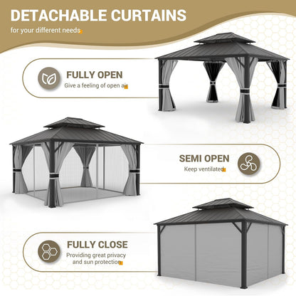 12'x16' Hardtop Gazebo, Aluminum Frame Outdoor Metal Gazebo, Beige