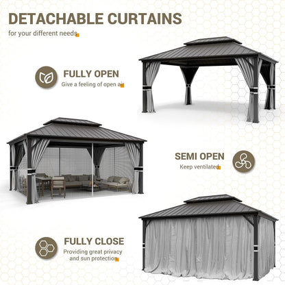 12'x16' Hardtop Gazebo, Aluminum Frame Outdoor Metal Gazebo, Beige