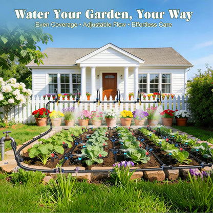 Drip Irrigation Kit for Garden, Automatic Watering System with Quick Connect Fittings, Adjustable Spray Nozzles, Water Saving Irrigation System for Yard, Greenhouse, Lawn & Potted Plants (106FT)