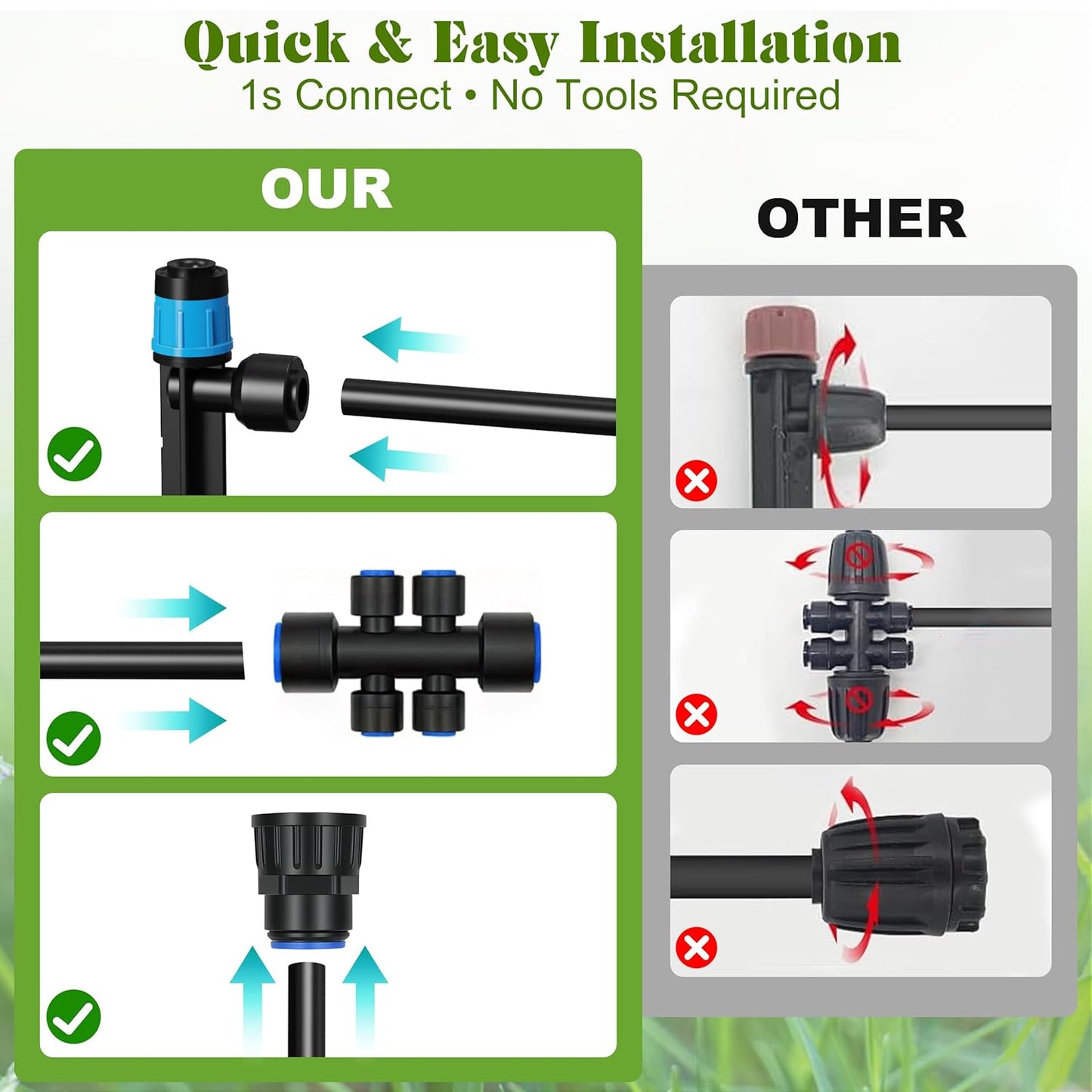 Drip Irrigation Kit for Garden, Automatic Watering System with Quick Connect Fittings, Adjustable Spray Nozzles, Water Saving Irrigation System for Yard, Greenhouse, Lawn & Potted Plants (106FT)