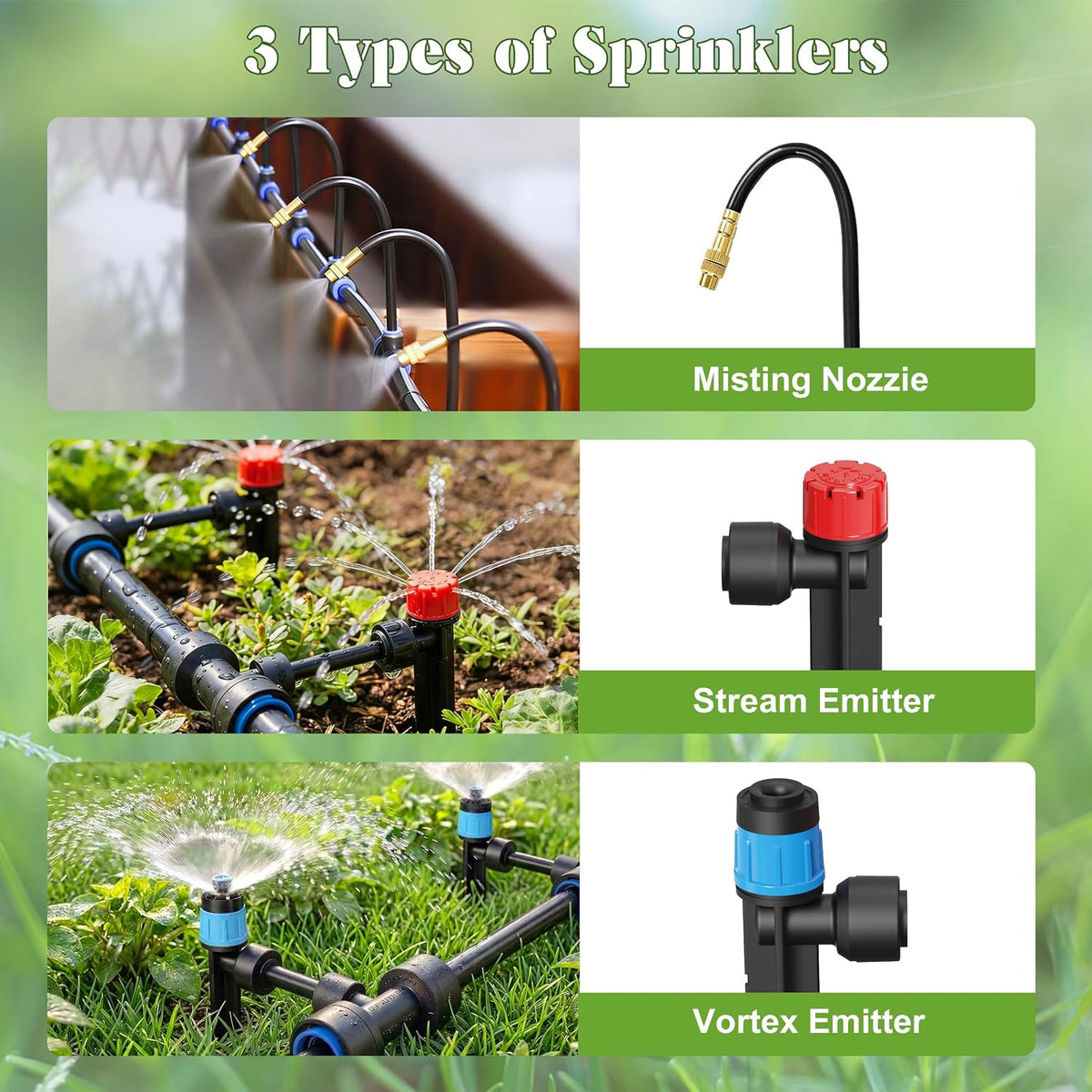 Drip Irrigation Kit for Garden, Automatic Watering System with Quick Connect Fittings, Adjustable Spray Nozzles, Water Saving Irrigation System for Yard, Greenhouse, Lawn & Potted Plants (106FT)
