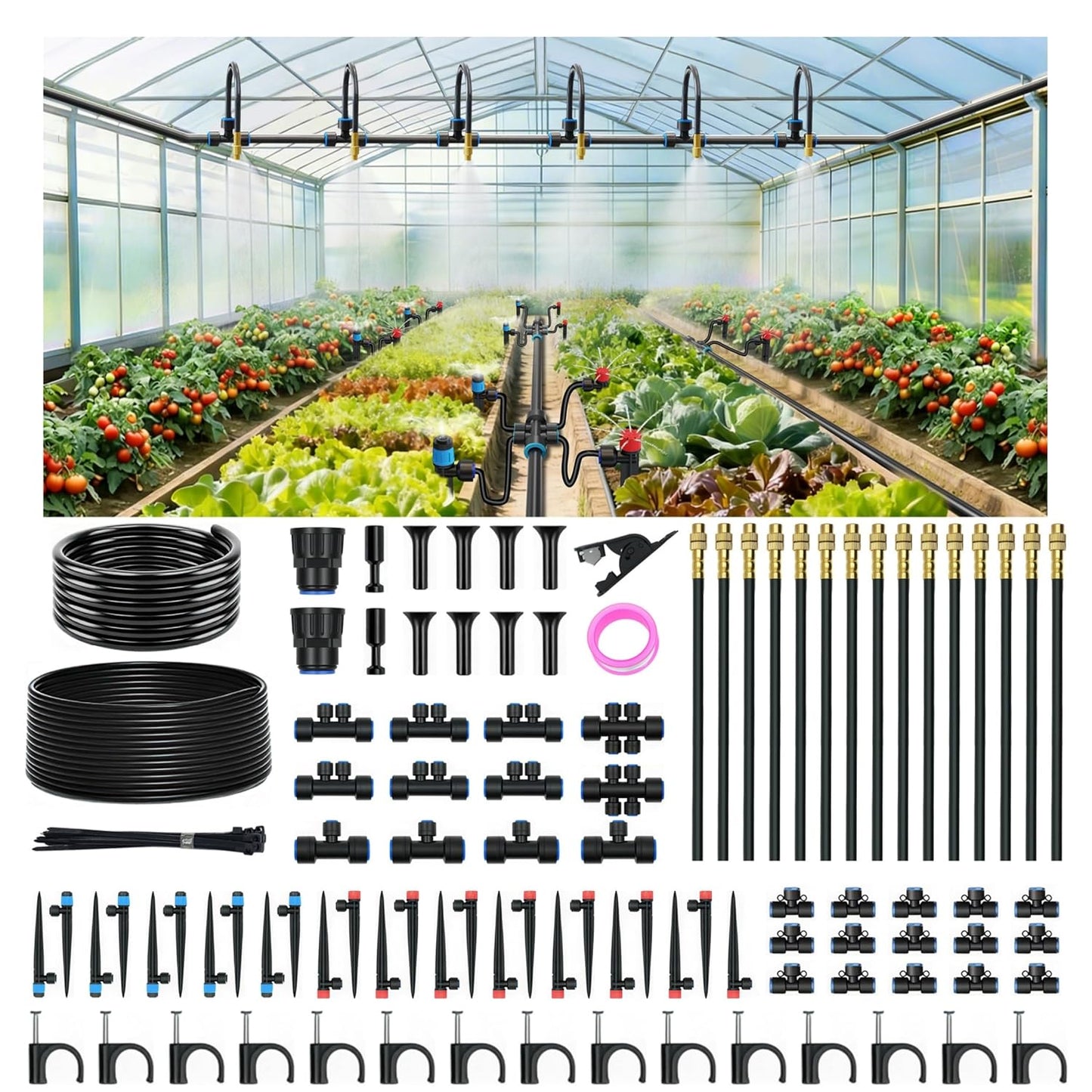 Drip Irrigation Kit for Garden, Automatic Watering System with Quick Connect Fittings, Adjustable Spray Nozzles, Water Saving Irrigation System for Yard, Greenhouse, Lawn & Potted Plants (106FT)