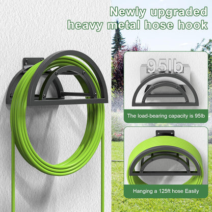 Hose Holder Wall Mount, Outdoor Water Hose Holder Holds 125-ft Hose, Heavy Duty Metal Detachable Hose Hanger Reel Storage Organizer, Hose Rack for Outside Garden Lawn Yard Farm, Black