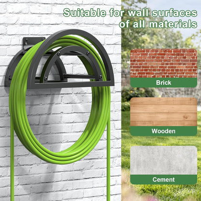 Hose Holder Wall Mount, Outdoor Water Hose Holder Holds 125-ft Hose, Heavy Duty Metal Detachable Hose Hanger Reel Storage Organizer, Hose Rack for Outside Garden Lawn Yard Farm, Black
