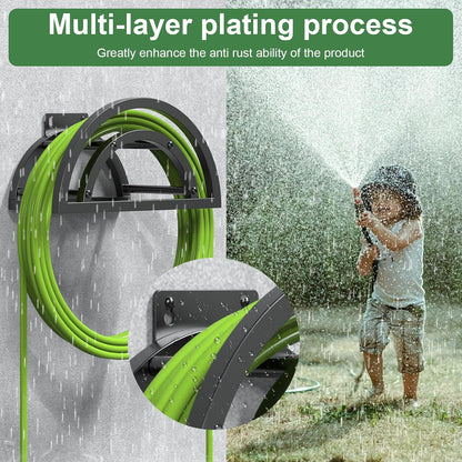 Hose Holder Wall Mount, Outdoor Water Hose Holder Holds 125-ft Hose, Heavy Duty Metal Detachable Hose Hanger Reel Storage Organizer, Hose Rack for Outside Garden Lawn Yard Farm, Black