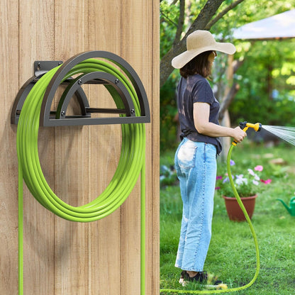 Hose Holder Wall Mount, Outdoor Water Hose Holder Holds 125-ft Hose, Heavy Duty Metal Detachable Hose Hanger Reel Storage Organizer, Hose Rack for Outside Garden Lawn Yard Farm, Black