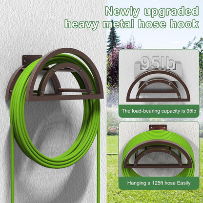 Hose Holder Wall Mount, Outdoor Water Hose Holder Holds 125-ft Hose, Heavy Duty Metal Detachable Hose Hanger Reel Storage Organizer, Hose Rack for Outside Garden Lawn Yard Farm, Black
