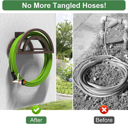 Hose Holder Wall Mount, Outdoor Water Hose Holder Holds 125-ft Hose, Heavy Duty Metal Detachable Hose Hanger Reel Storage Organizer, Hose Rack for Outside Garden Lawn Yard Farm, Black