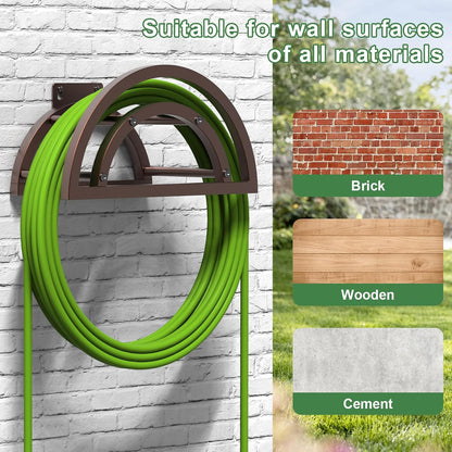 Hose Holder Wall Mount, Outdoor Water Hose Holder Holds 125-ft Hose, Heavy Duty Metal Detachable Hose Hanger Reel Storage Organizer, Hose Rack for Outside Garden Lawn Yard Farm, Black