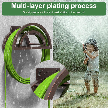 Hose Holder Wall Mount, Outdoor Water Hose Holder Holds 125-ft Hose, Heavy Duty Metal Detachable Hose Hanger Reel Storage Organizer, Hose Rack for Outside Garden Lawn Yard Farm, Black
