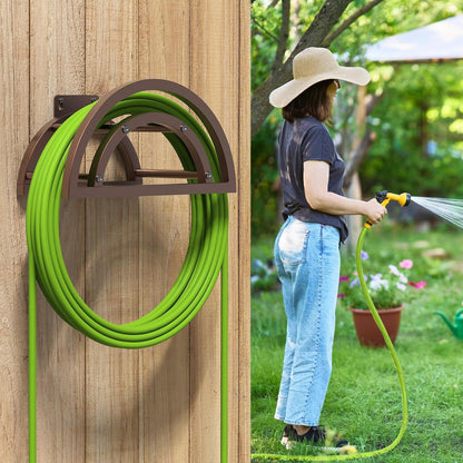 Hose Holder Wall Mount, Outdoor Water Hose Holder Holds 125-ft Hose, Heavy Duty Metal Detachable Hose Hanger Reel Storage Organizer, Hose Rack for Outside Garden Lawn Yard Farm, Black