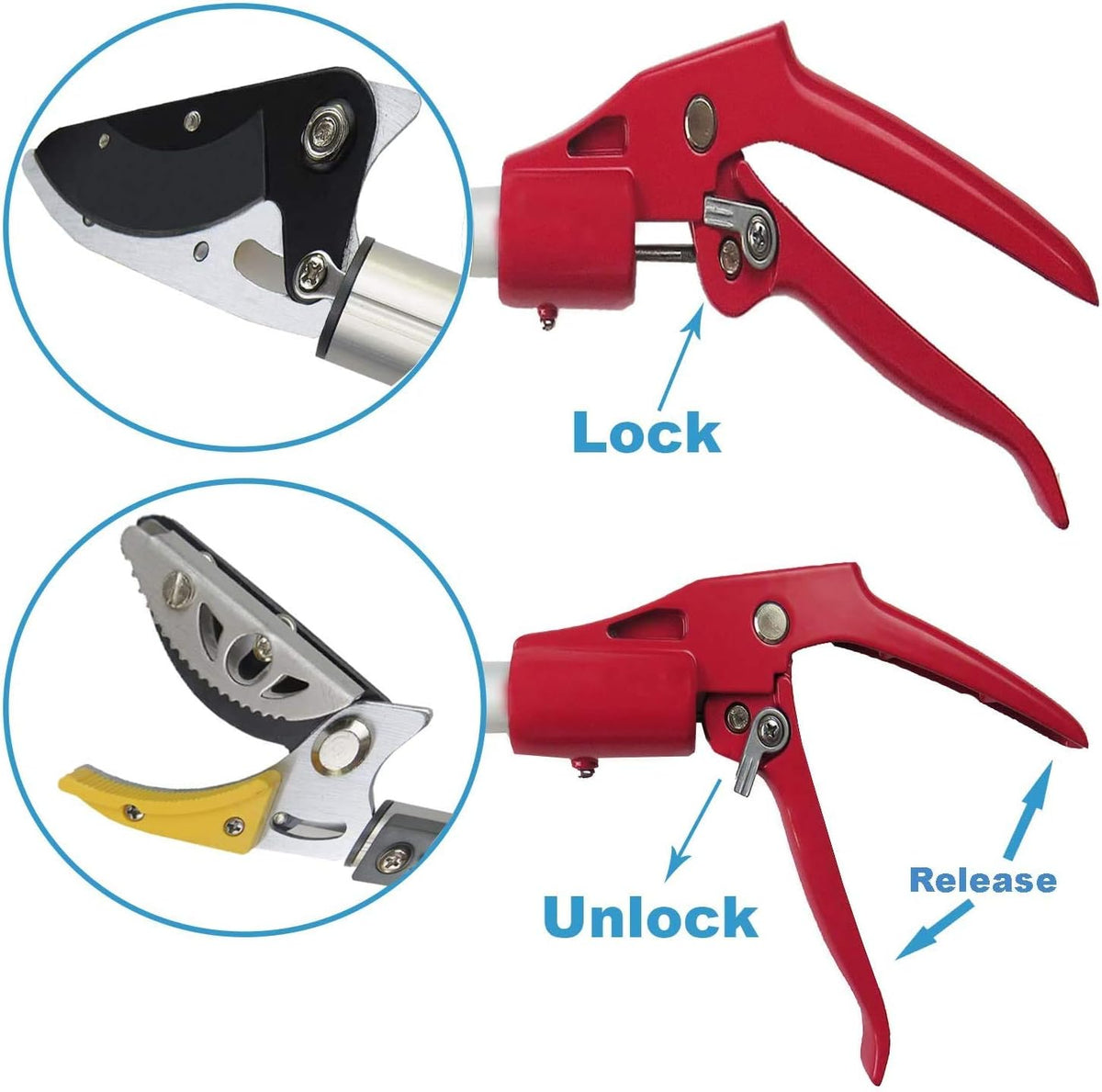 4.4-7.2 Foot Tree Pruner 2 Sections Extendable 4 Nodes Adjustable, Cut and Hold Pruning Trimmer, Long Reach Pole Saw, Telescoping Fruit Picker, Branches Bypass Lopper With Hook