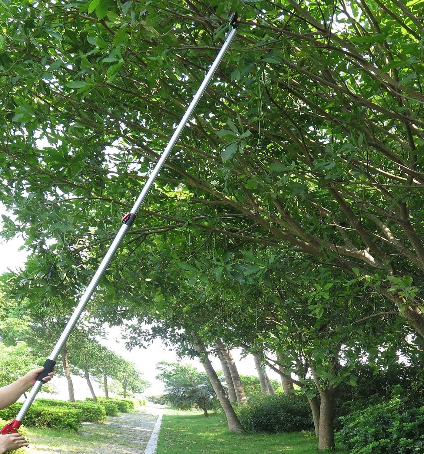 4.4-7.2 Foot Tree Pruner 2 Sections Extendable 4 Nodes Adjustable, Cut and Hold Pruning Trimmer, Long Reach Pole Saw, Telescoping Fruit Picker, Branches Bypass Lopper With Hook
