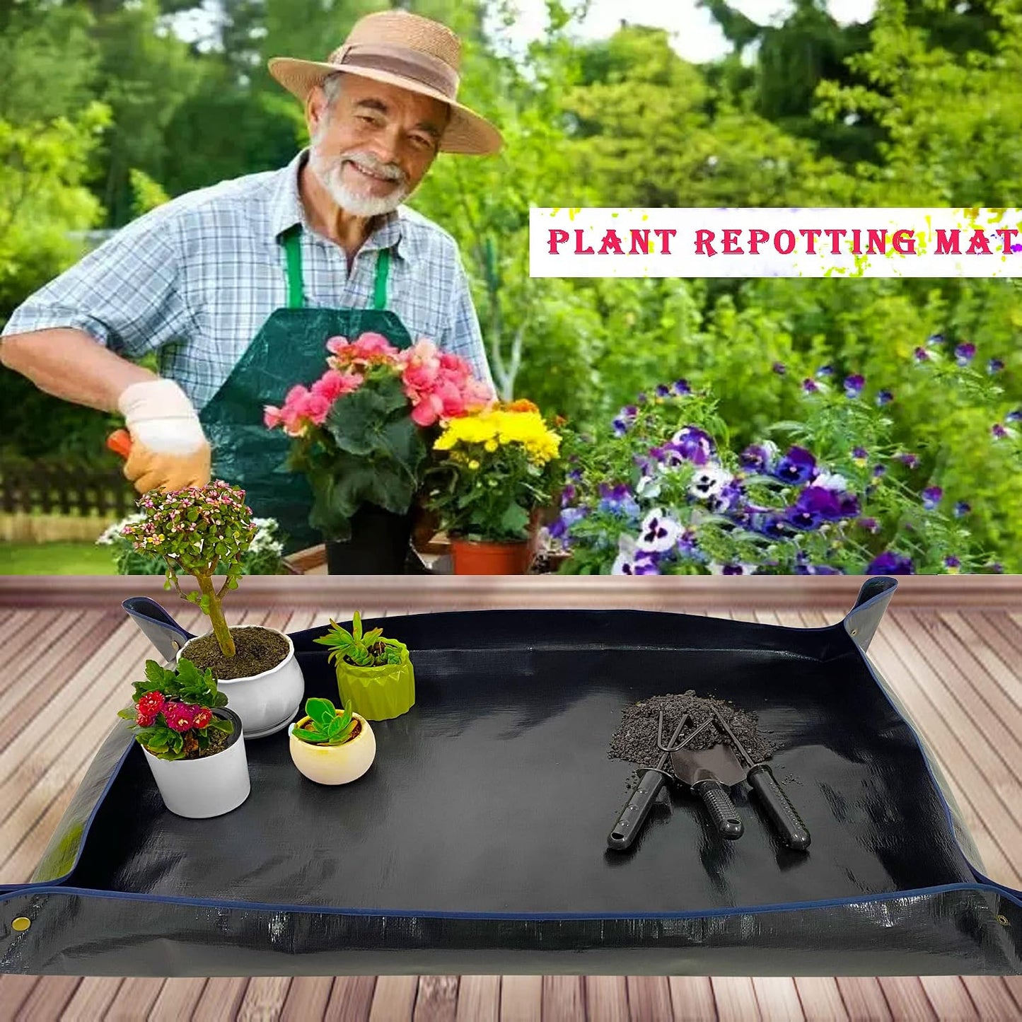 39.4" x 39.4" Large Plant Repotting Mat for Indoor Plants, Portable and Foldable Gardening mat, Waterproof Transplanting Potting Mat in Garden Outdoor