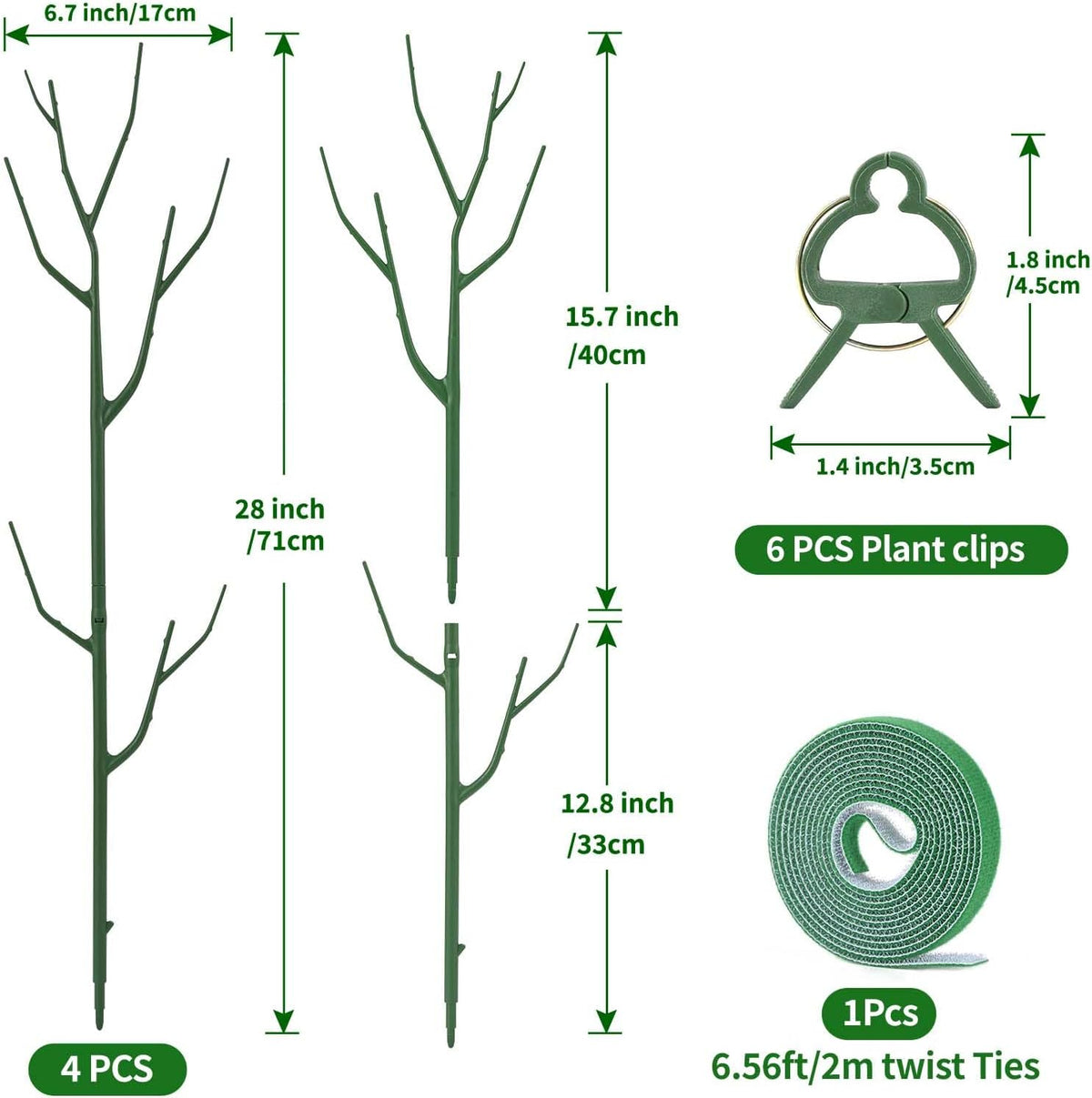 4 Pack Plant Support Stakes, Plant Stakes for Indoor and Outdoor Plants. 28inch Plant Sticks with Extension Poles, Plant Clips, Plant Ties for Potted Monstera Plants, Climbing Plants