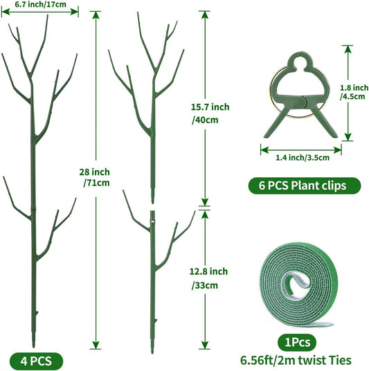 4 Pack Plant Support Stakes, Plant Stakes for Indoor and Outdoor Plants. 28inch Plant Sticks with Extension Poles, Plant Clips, Plant Ties for Potted Monstera Plants, Climbing Plants