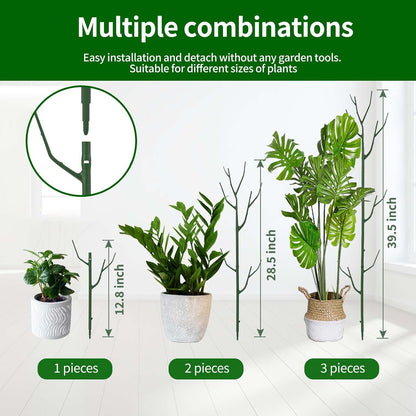 4 Pack Plant Support Stakes, Plant Stakes for Indoor and Outdoor Plants. 28inch Plant Sticks with Extension Poles, Plant Clips, Plant Ties for Potted Monstera Plants, Climbing Plants