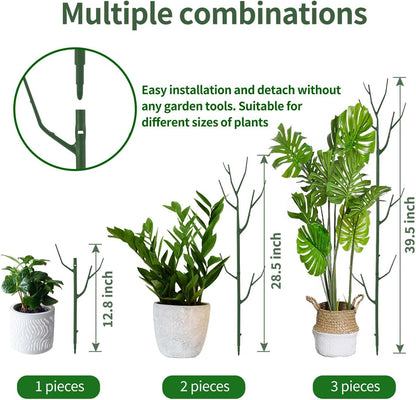4 Pack Plant Support Stakes, Plant Stakes for Indoor and Outdoor Plants. 28inch Plant Sticks with Extension Poles, Plant Clips, Plant Ties for Potted Monstera Plants, Climbing Plants