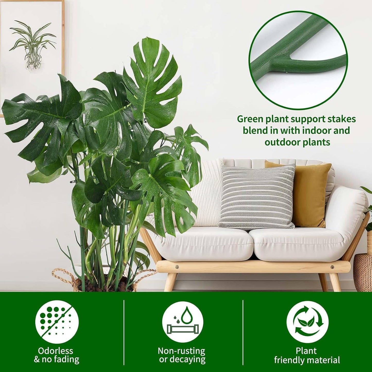 4 Pack Plant Support Stakes, Plant Stakes for Indoor and Outdoor Plants. 28inch Plant Sticks with Extension Poles, Plant Clips, Plant Ties for Potted Monstera Plants, Climbing Plants