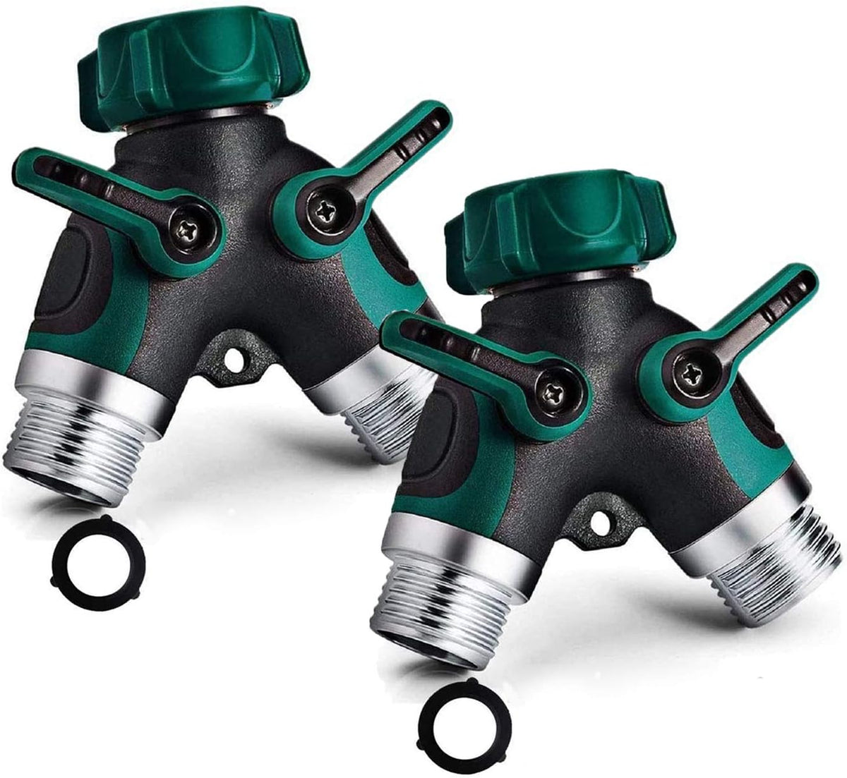 2 Way Y Hose Splitter, Garden Hose Connector with Comfortable Rubberized Grip with Outdoor Faucet, 3/4-inch (2-Packs)