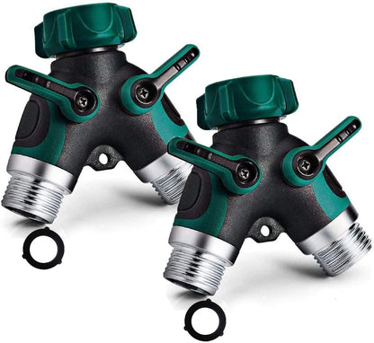 2 Way Y Hose Splitter, Garden Hose Connector with Comfortable Rubberized Grip with Outdoor Faucet, 3/4-inch (2-Packs)