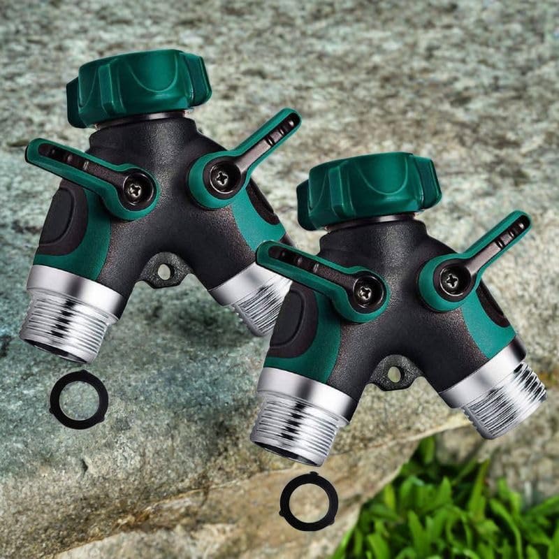2 Way Y Hose Splitter, Garden Hose Connector with Comfortable Rubberized Grip with Outdoor Faucet, 3/4-inch (2-Packs)