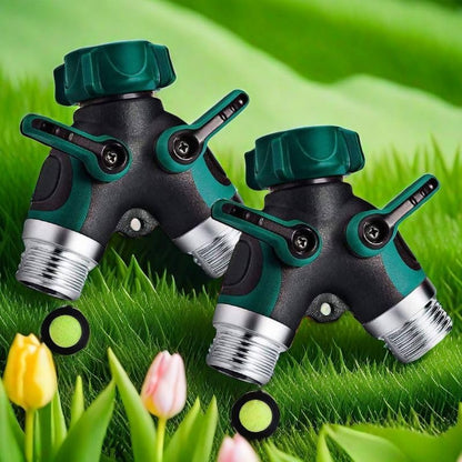 2 Way Y Hose Splitter, Garden Hose Connector with Comfortable Rubberized Grip with Outdoor Faucet, 3/4-inch (2-Packs)