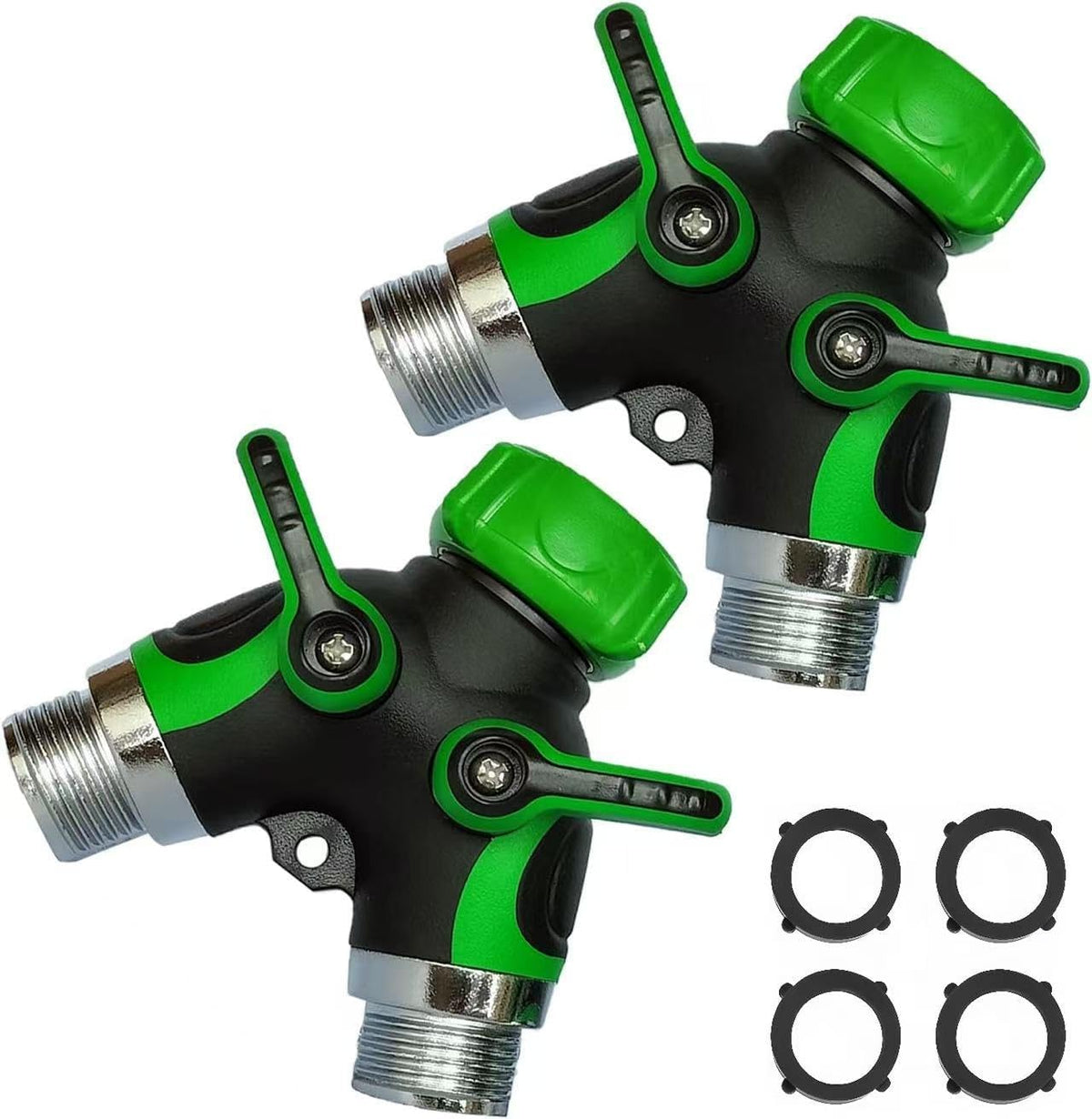 2 Way Y Hose Splitter, Garden Hose Connector with Comfortable Rubberized Grip with Outdoor Faucet, 3/4-inch (2-Packs)