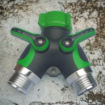 2 Way Y Hose Splitter, Garden Hose Connector with Comfortable Rubberized Grip with Outdoor Faucet, 3/4-inch (2-Packs)