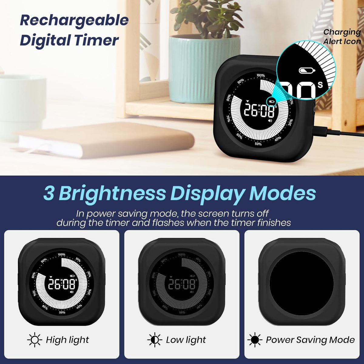 Visual Timer for Kids, Rechargeable 10-Hour Count Up/Down Timer