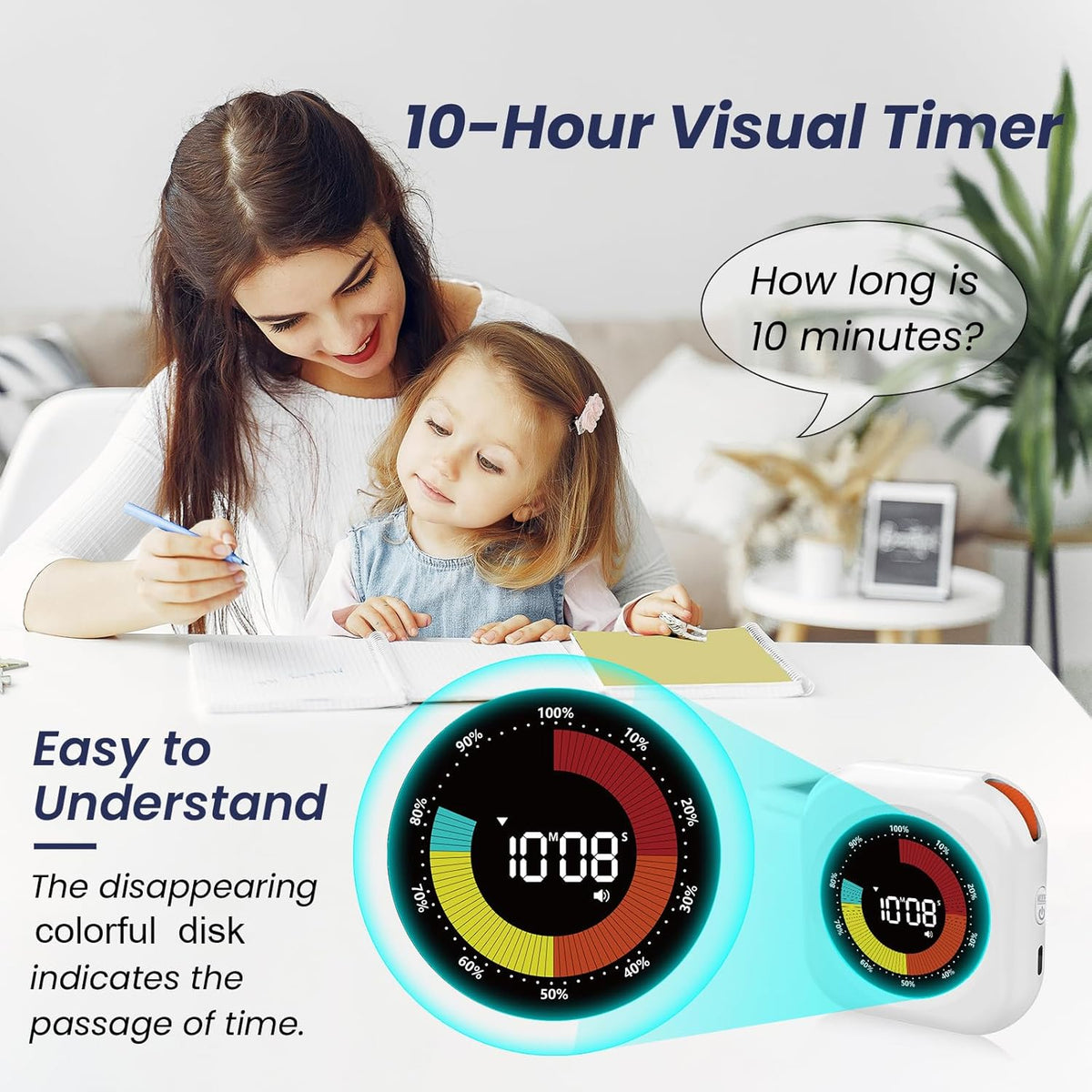 Visual Timer for Kids, Rechargeable 10-Hour Count Up/Down Timer