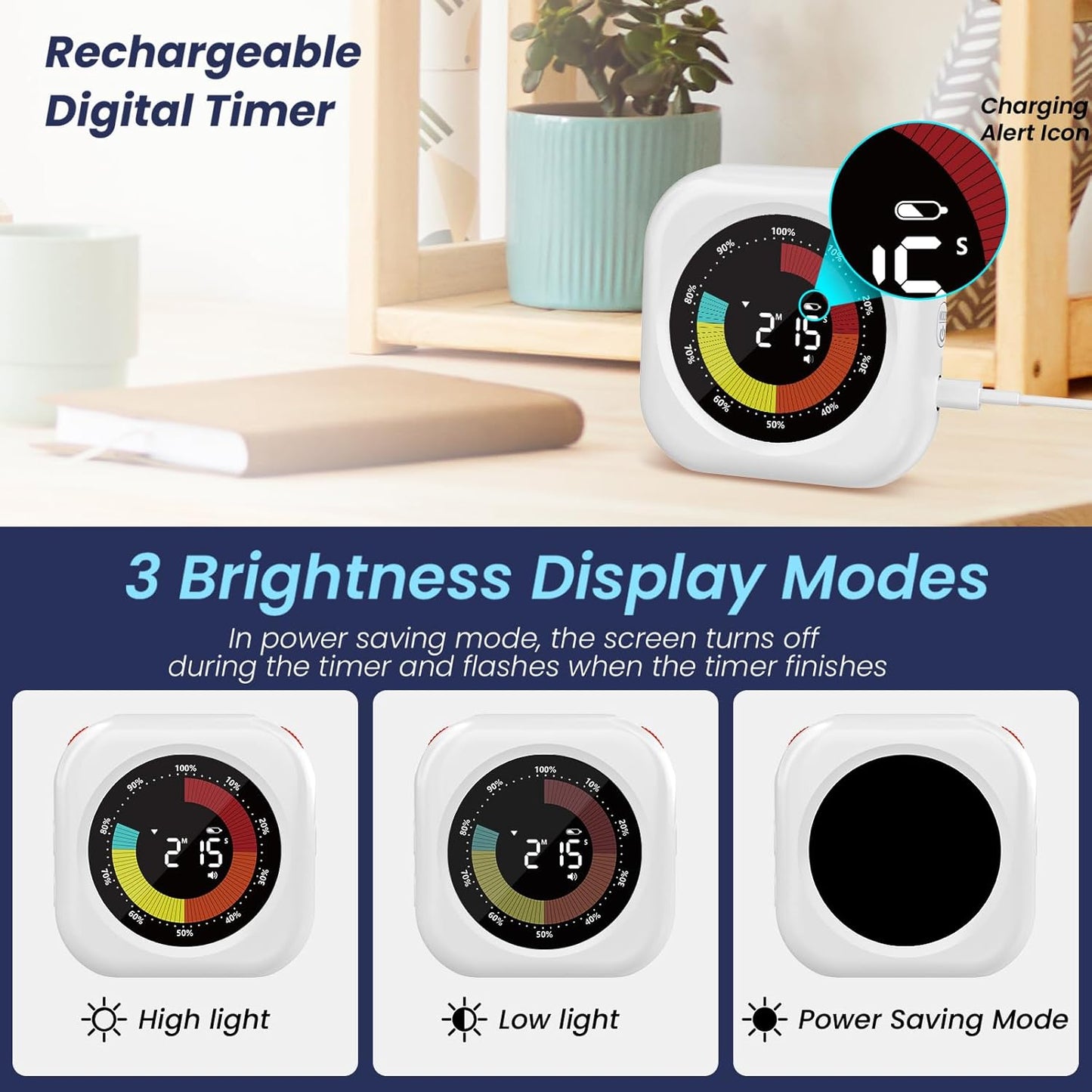 Visual Timer for Kids, Rechargeable 10-Hour Count Up/Down Timer