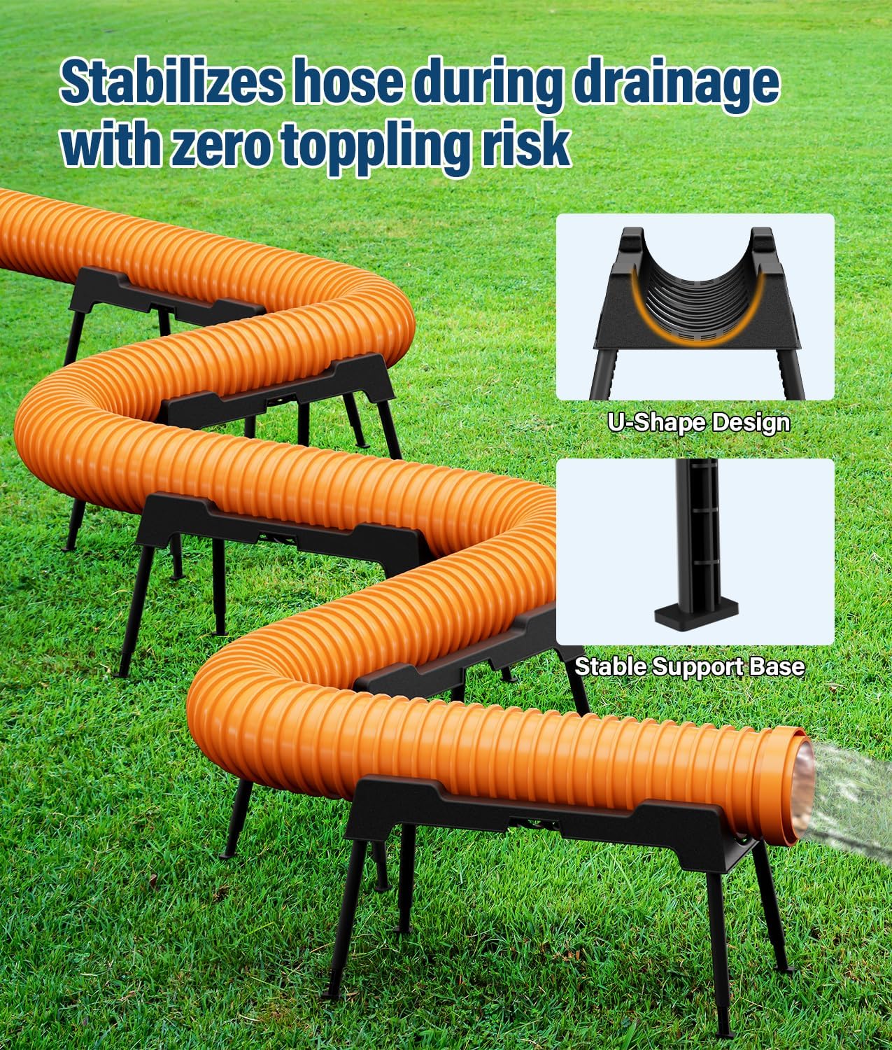 RV Sewer Hose Support, 15FT Heavy-Duty Camper Waste Hose Holder with 7 Foldable Sections, Adjustable & Stable Waste Drainage Support with Strap, Stackable & Weather-Resistant (Patent Pending)