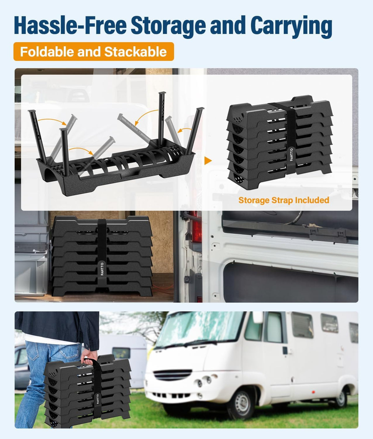 RV Sewer Hose Support, 15FT Heavy-Duty Camper Waste Hose Holder with 7 Foldable Sections, Adjustable & Stable Waste Drainage Support with Strap, Stackable & Weather-Resistant (Patent Pending)