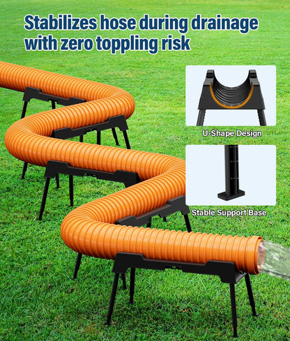 RV Sewer Hose Support, 15FT Heavy-Duty Camper Waste Hose Holder with 7 Foldable Sections, Adjustable & Stable Waste Drainage Support with Strap, Stackable & Weather-Resistant (Patent Pending)