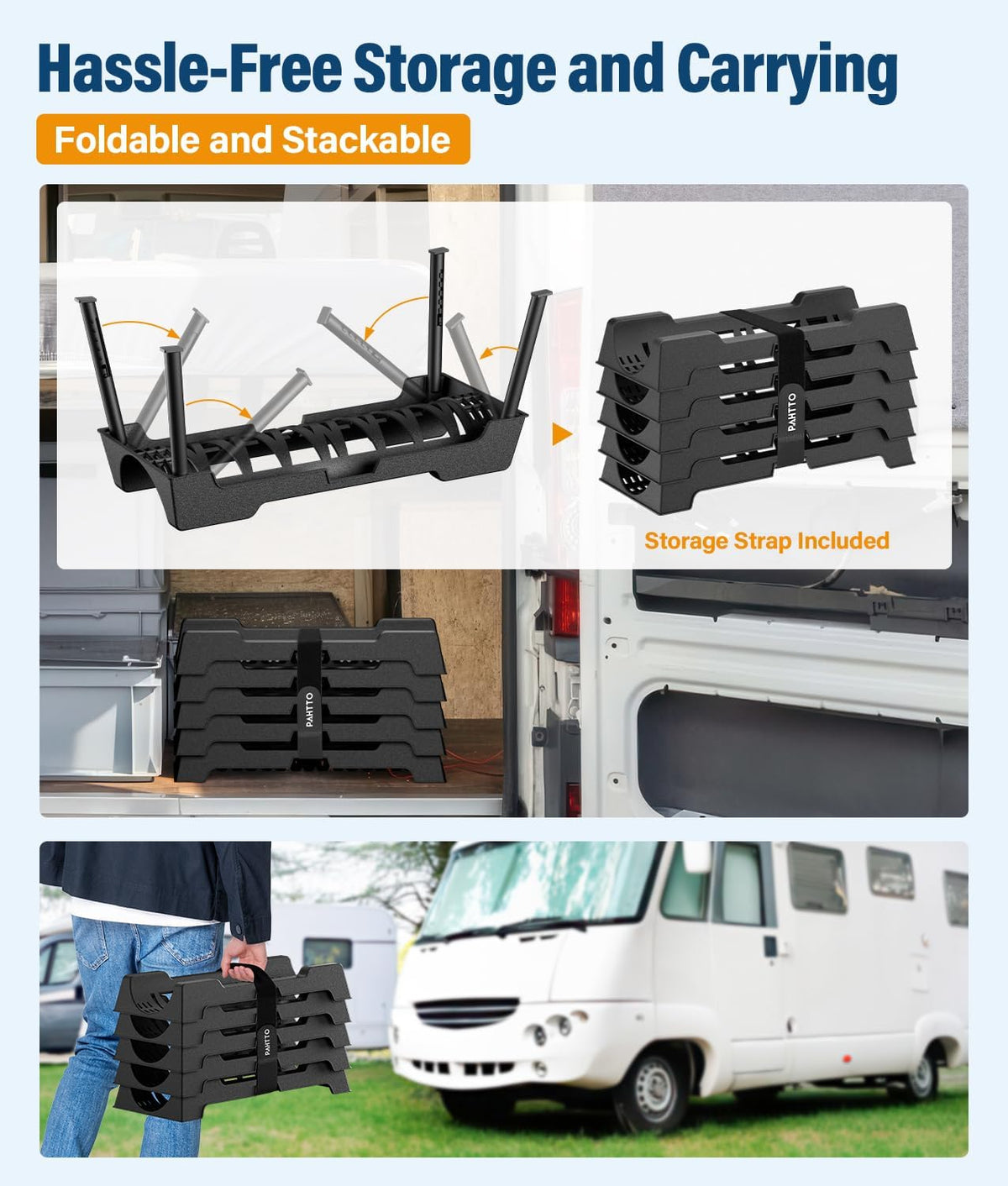 RV Sewer Hose Support, 15FT Heavy-Duty Camper Waste Hose Holder with 7 Foldable Sections, Adjustable & Stable Waste Drainage Support with Strap, Stackable & Weather-Resistant (Patent Pending)