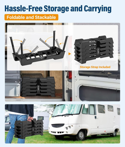 RV Sewer Hose Support, 15FT Heavy-Duty Camper Waste Hose Holder with 7 Foldable Sections, Adjustable & Stable Waste Drainage Support with Strap, Stackable & Weather-Resistant (Patent Pending)
