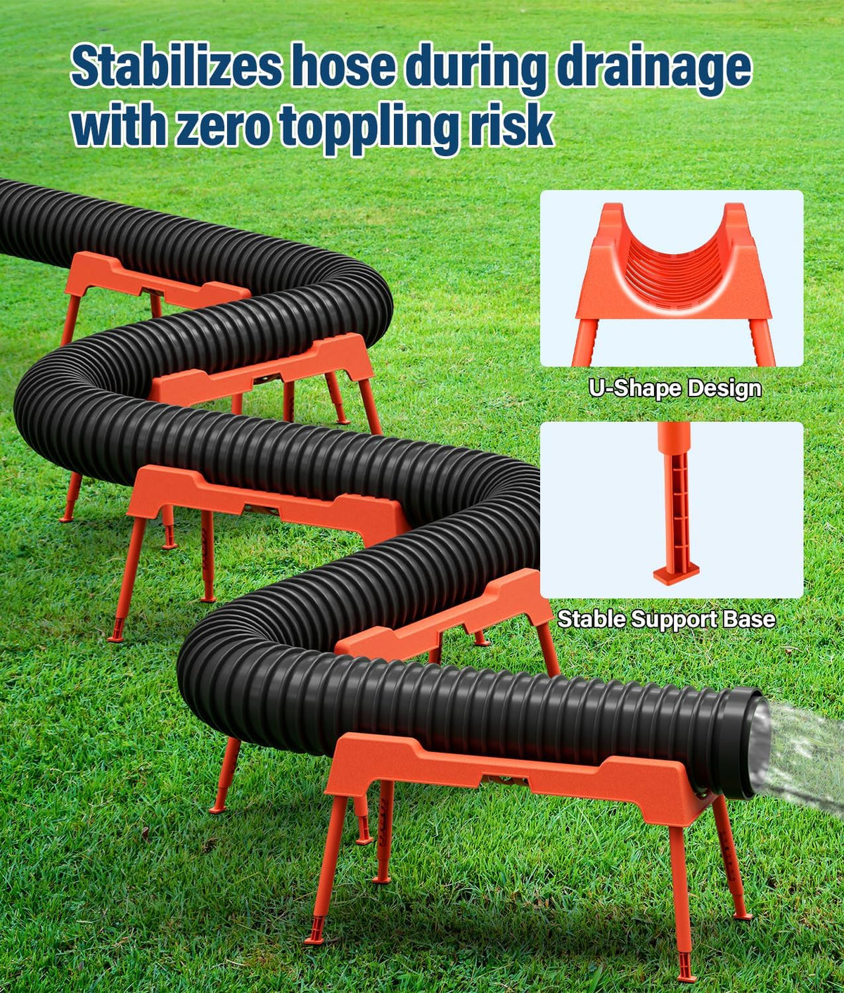 RV Sewer Hose Support, 15FT Heavy-Duty Camper Waste Hose Holder with 7 Foldable Sections, Adjustable & Stable Waste Drainage Support with Strap, Stackable & Weather-Resistant (Patent Pending)