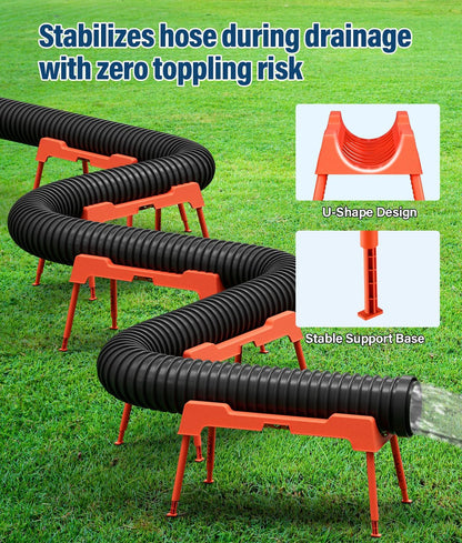 RV Sewer Hose Support, 15FT Heavy-Duty Camper Waste Hose Holder with 7 Foldable Sections, Adjustable & Stable Waste Drainage Support with Strap, Stackable & Weather-Resistant (Patent Pending)