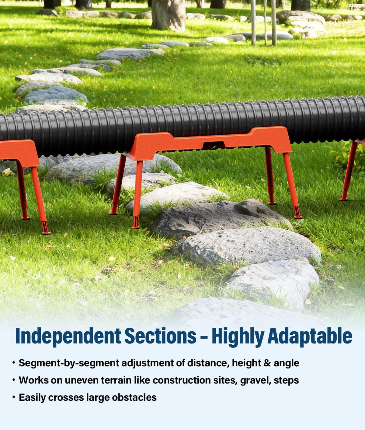 RV Sewer Hose Support, 15FT Heavy-Duty Camper Waste Hose Holder with 7 Foldable Sections, Adjustable & Stable Waste Drainage Support with Strap, Stackable & Weather-Resistant (Patent Pending)