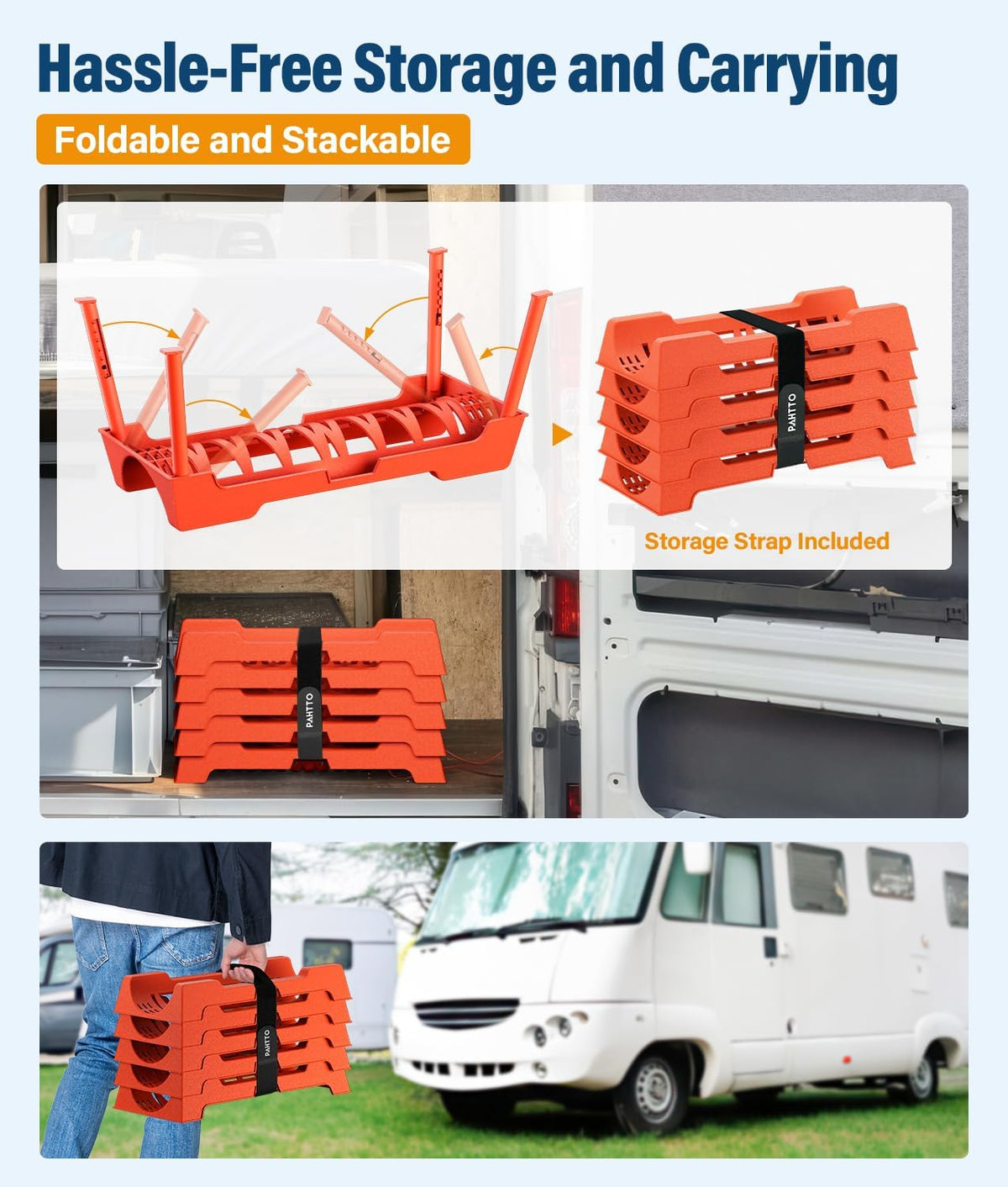 RV Sewer Hose Support, 15FT Heavy-Duty Camper Waste Hose Holder with 7 Foldable Sections, Adjustable & Stable Waste Drainage Support with Strap, Stackable & Weather-Resistant (Patent Pending)