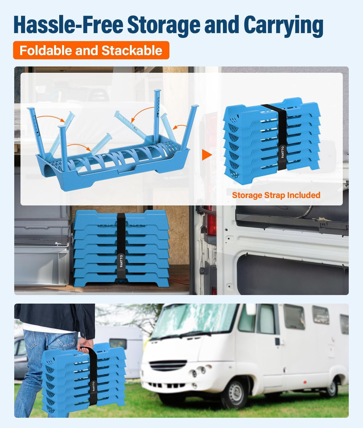 RV Sewer Hose Support, 15FT Heavy-Duty Camper Waste Hose Holder with 7 Foldable Sections, Adjustable & Stable Waste Drainage Support with Strap, Stackable & Weather-Resistant (Patent Pending)